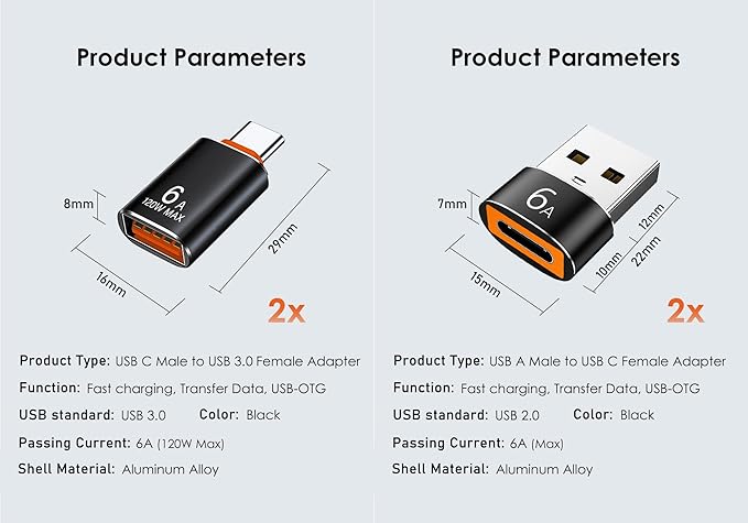 USB to USB C Adapter 4 Pack, USB A 3.0 Female to USB C Male OTG Adapter x2, Type C Female to USB Male Adapter x2, Compatible with MacBook, iPhone 15/16, Samsung Galaxy, Smartphones,Tablets,Laptops