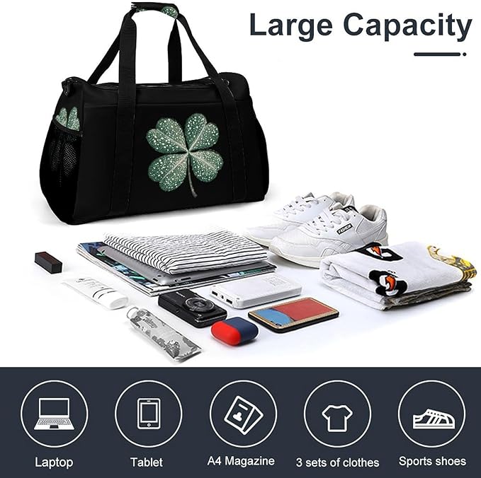 Four-Leaf Clovers Duffle Bag Gym Bag for Workout Travel Tote with Detachable Straps