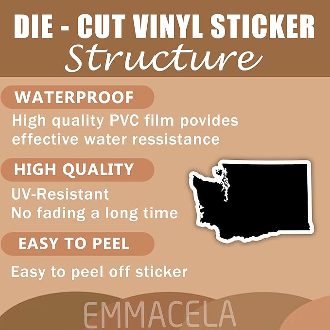 (3PCS) Washington State Map Stickers, US State Stickers - Waterproof Vinyl Decals for Tumblers, Water Bottles, Laptops, Books, Scrapbooks, Great for Washington Lovers 3 x 2 Inch