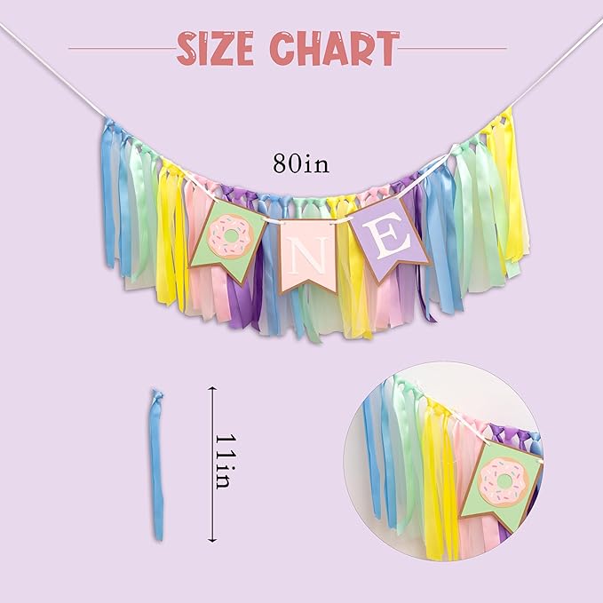 Donut High Chair Banner 1st Birthday - Donut Grow Up Highchair Banner, Sweet One Birthday Party Decorations for Cake Smash, Photo Prop...