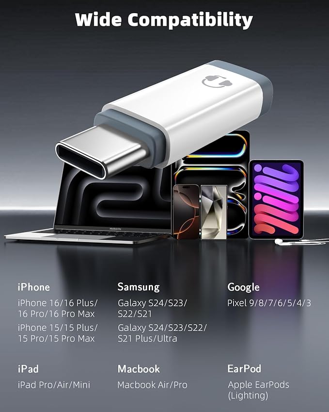 MoKo Lightning to USB C Adapter Audio Only for Apple Earpods with Line Control, Not for Charging/Data Transfer, Lightning to USB C Adapter for iPhone 16/15 Pro Max Plus, iPad, White