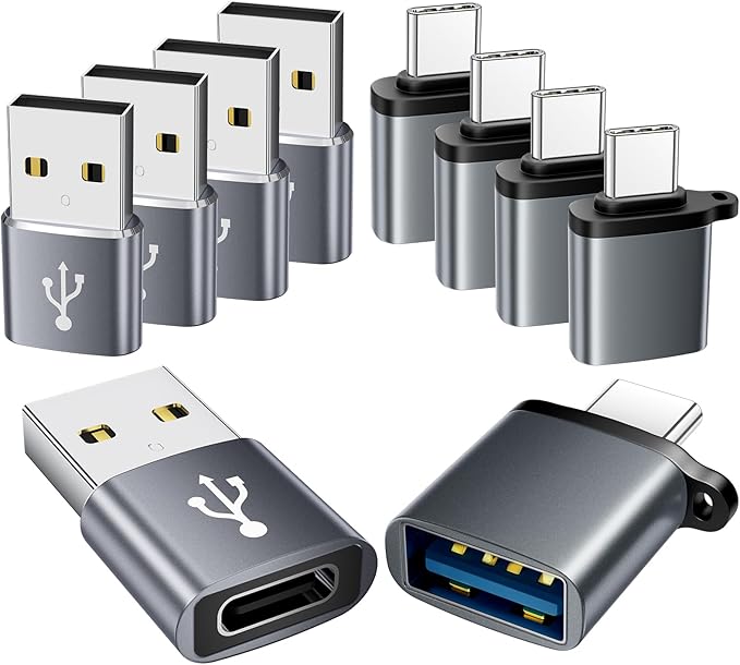 USB to USB C Adapter 10 Pack,USBC to USB Adapter,USB-A to USB-C Adaptor,TypeC USBA Male Female Converter for iPhone 16 15,MacBook,PS5,Phones,Charger,Grey