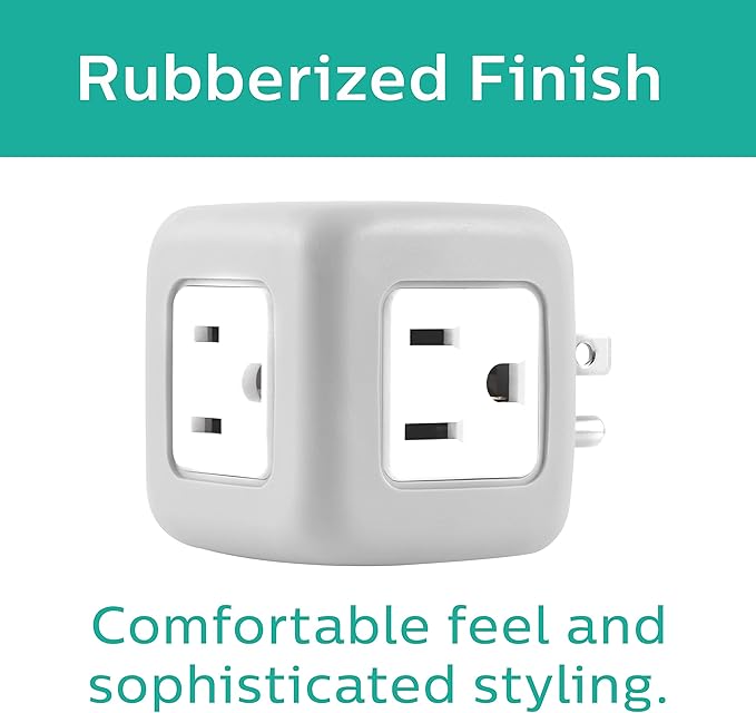 Philips 3-Outlet Extender, Surge Protector, Charging Station, Grounded Wall Tap, 3-Prong, Space Saving Design, Gray, SPP3002GR/37