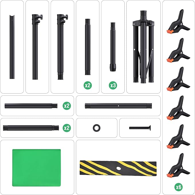 Green Screen Backdrop Kit with Stand, 8x5.3ft Portable GreenScreen Background Stand for Streaming Video and Photography Shoots