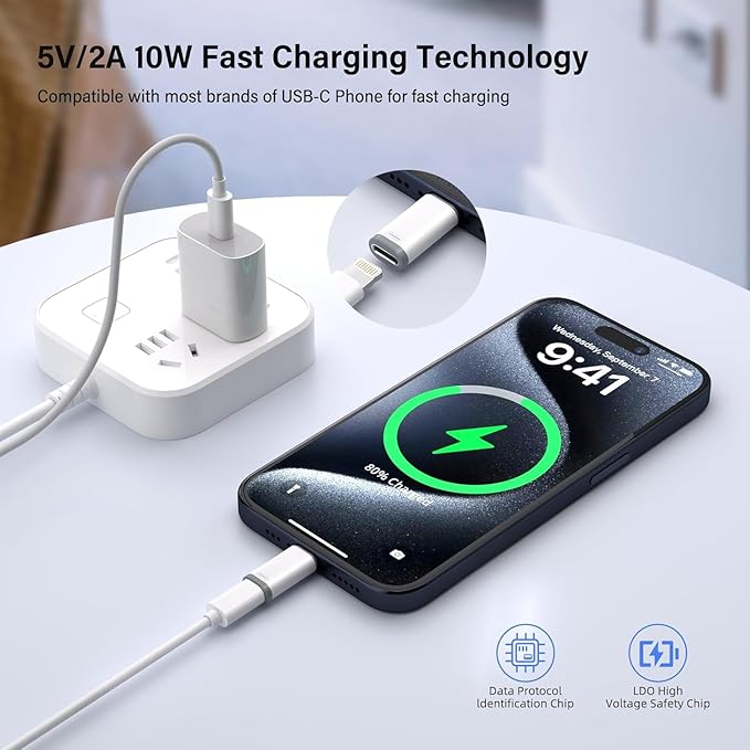 5 Pack USB C to Lightning Charge Adapter for iPhone 17 16 15, Lightning to USB C Adapter with Fast Charge Data Transfer for iPhone 17 16 15 Pro Max, Galaxy S24 S23, Pixel 8 7, iPad Pro, MacBook Pro