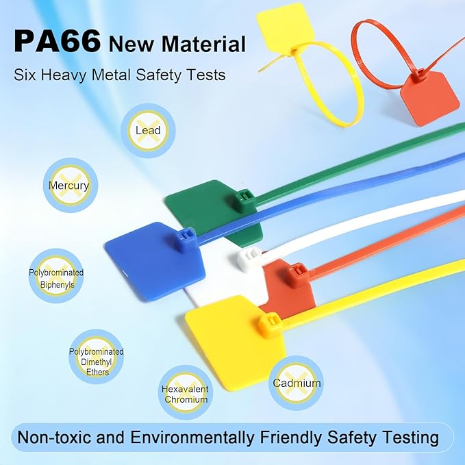 4 in Marker Nylon Cable Ties, Plastic Water Proof Tags, Self-Locking Written-on Cable Marker, Security Seals Label for Cabling, Wire Marking Label, Shipping Hanging Tags - Green/ 100pcs