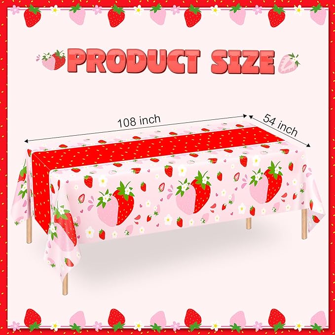 WNINK 3 Pack Strawberry Tablecloths Strawberry Berry Sweet One Table Covers for Birthday Party Decoration Berry Sweet Baby Shower Party Supplies 54" x 108"