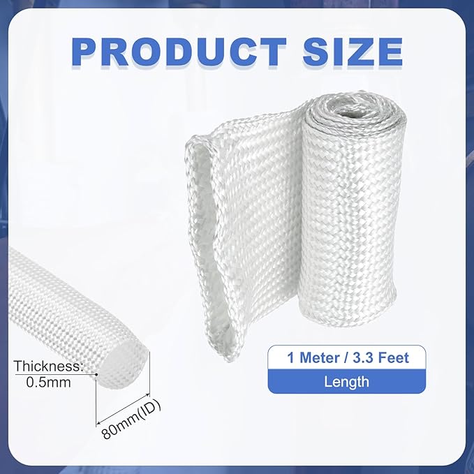 uxcell Insulation Cable Protector,80mm/3.15 Inch-1m/3 Feet High Temp Fiberglass Sleeve White