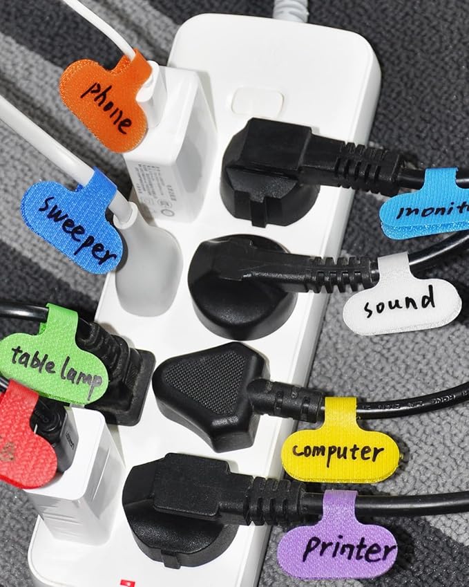 32 Pcs Cable Labels, Multi-Color Write On Cord Wire Label, Cable Tags for Electronics, Computers Cable Management and Identification, Assorted Colors, 1.2" x 0.63"