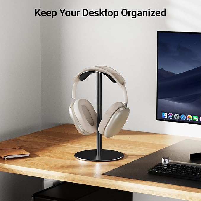 ANSHAWTIY Aluminum Alloy Headphone Stand for Desk, Gaming Headset Holder with Non-Slip Weighted Base, Compatible with AirPods Max and Over-Ear Headsets, Space-Saving Design (Black)