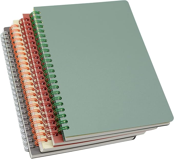 Yansanido Aesthetic Spiral Notebook, 4 Pcs A5 Thick Plastic Hardcover 8mm Ruled 4 Color 80 Sheets -160 Pages Journals for Study and Notes (Ruled-4pcs Wine Red,Black,Dark Green,Beige, A5)