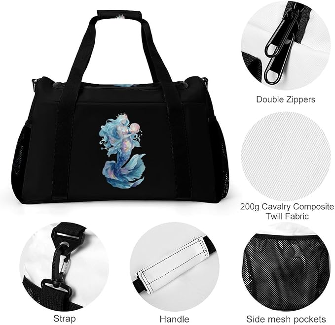 Magical Mermaid Duffle Bag Gym Bag for Workout Travel Tote with Detachable Straps