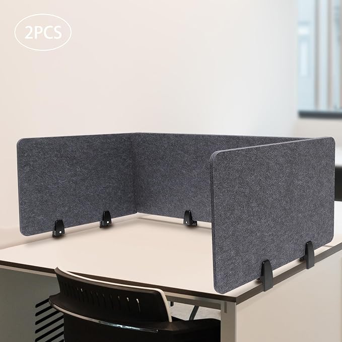 Stand Up Desk Privacy Panel, 6Pcs Clamp-On Acoustic Desk Divider Table Mounted Privacy Panel Sound Proof Dividers(2Long Panel 47.25x16In&4 Short Panel 23.6x16In) (2Long Panel - 47.25x16In)