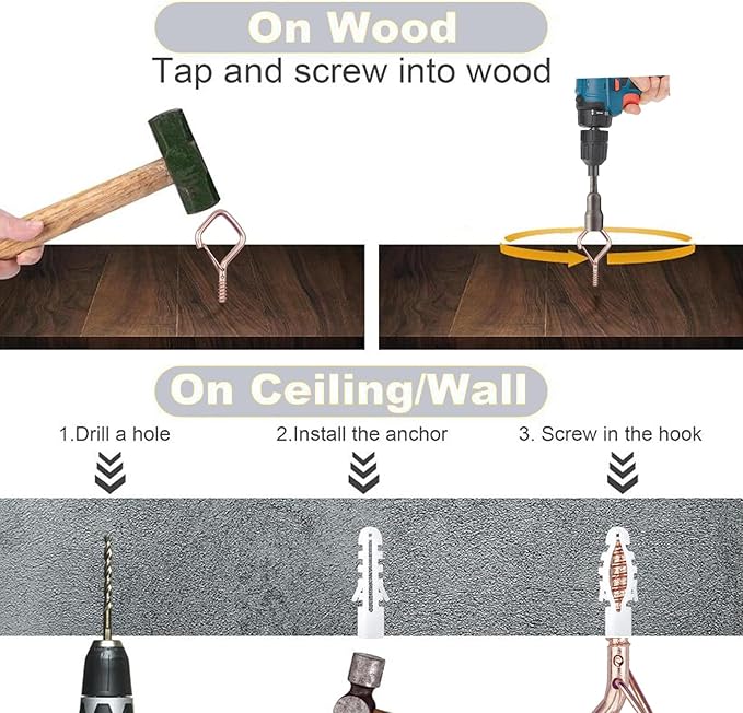 Sexoeie 20PCS Eye Screw Hooks for Hanging Heavy Duty with Safety Buckle.Metal Ceiling Hooks for Hanging Plants,Cup,Wind Chime,Bird Feeders,String Lights at Indoor&Outdoor,2.36 Inch(No Drill Bit)