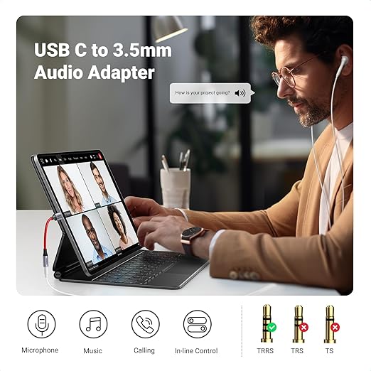 UGREEN USB C to 3.5mm Audio Adapter Type C to Headphone Aux Jack Dongle 24bit/96kHz HiFi DAC Cable Cord Compatible with iPhone 17 16 Pro Max/16 Plus, iPad, Galaxy S25 S24 Ultra, Pixel 10, Red