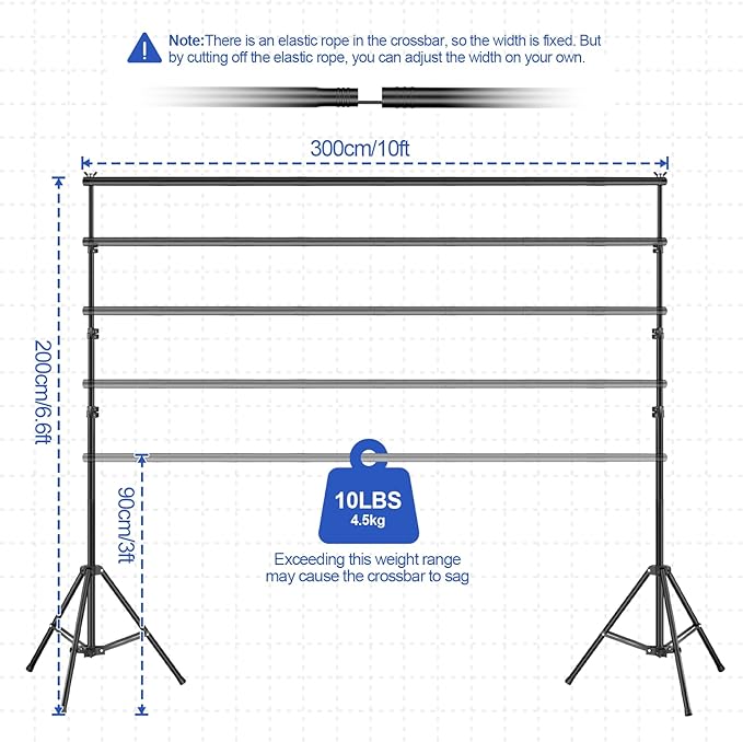 Backdrop Stand 10x6.6ft(WxH), Photo Studio Adjustable Background Stand Support System Kit with 8 Crossbars, 8 Clamps and Carrying Bag for Parties, Wedding, Photography, Decoration