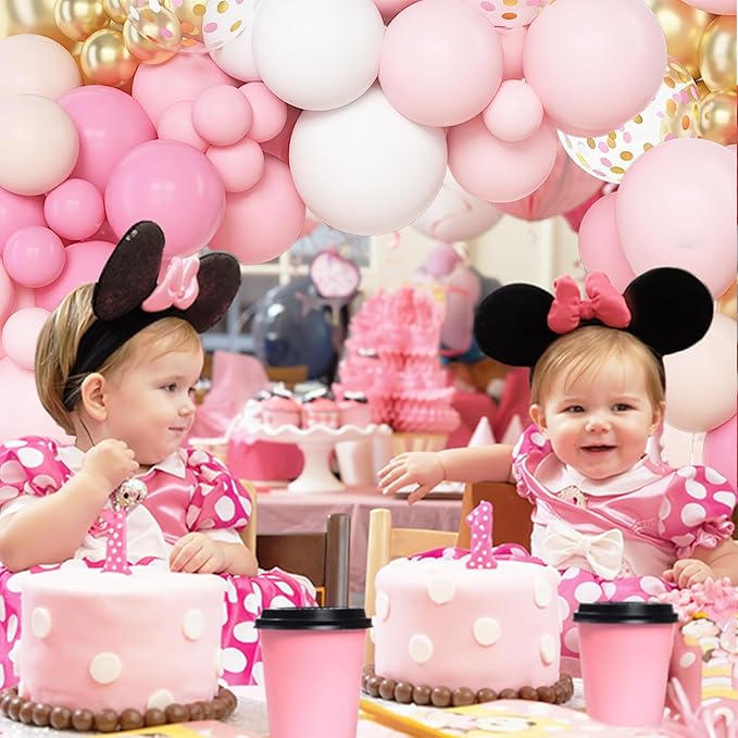 Amandir 144Pcs Pink Balloons Garland Arch Kit Light Pink Gold White Confetti Latex Metallic Balloons for Girl Birthday Baby Shower Wedding Graduation Party Decorations Supplies