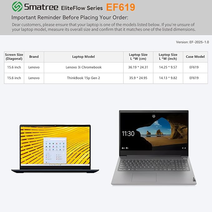 Smatree EliteFlow Laptop Sleeve Case for 15.6 inch Lenovo 3i Chromebook, for 15.6 inch Lenovo ThinkBook 15p Gen 2, Case with Accessory Pocket and Handle, Patented Super-Corner Shock Protection (EF619)