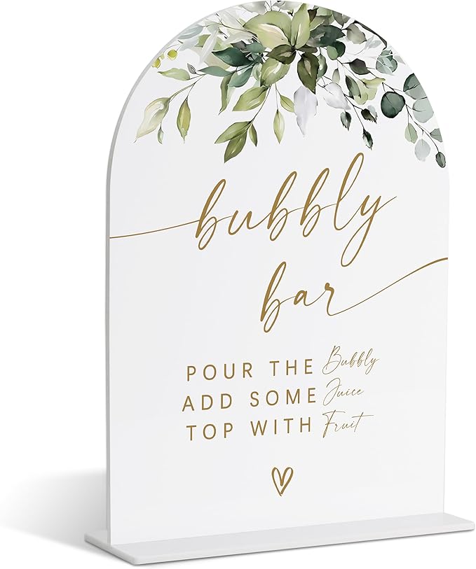 Bubbly Bar Sign, Greenery Gold Bridal Shower Decorations, Wedding Signs for Ceremony and Reception, Bar Supplies, Engagement Party Desk Decor, Acrylic Decor, Bachelorette Party Favors-17