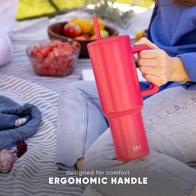 Simple Modern 40 oz Valentine's Day Trek Tumbler with Handle and Straw Lid | Cup Holder Friendly Insulated Stainless Steel Travel Mug | Crimson Hearts