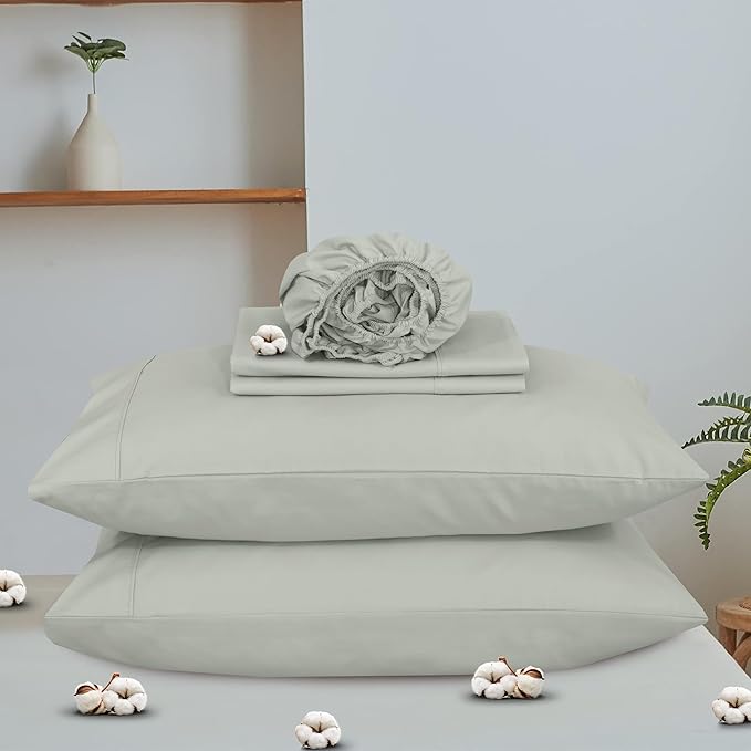 RUVANTI 100% Organic Cotton Sheets Full Size, Percale Weave, GOTS Certified, 4-Piece Set, Deep Pocket 15", Crisp & Breathable, Soft Durable Bedding, Sábanas Algodón Orgánico – Mineral Gray