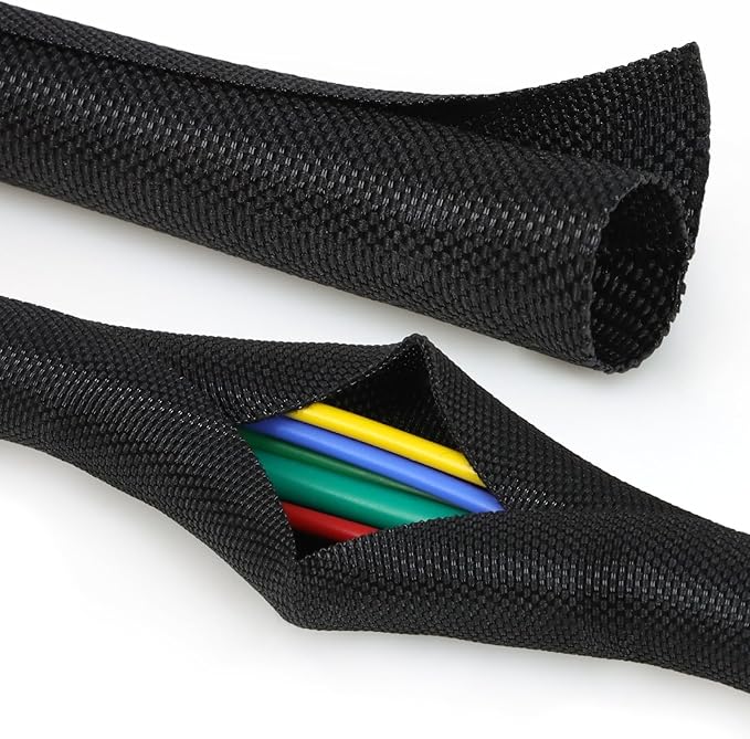 YOUBO Split Braided Cable Sleeve，Flexible Wire Loom Tubing, Automotive Cord Protector Pet Proof, Cable Management for Computer TV Electric Wires Harness 16ft (Black, 13mm（1/2")