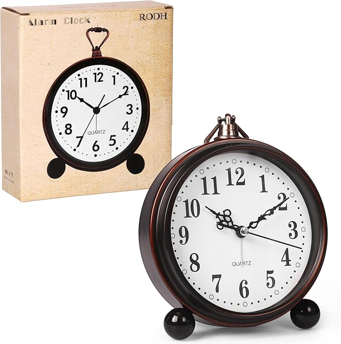 RODH Battery Alarm Clock,Night Light,Vintage Hangable Super Silent Non Ticking Analog Table Clock for Bedroom Bedside, Desk,Shelf