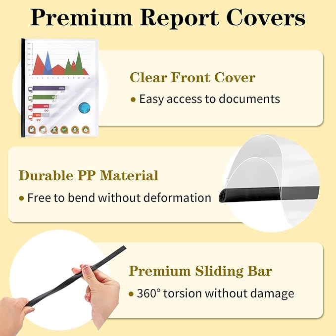 Report Covers with Sliding Bar, Clear Report Covers for A4 and Letter Size Paper, Resume Covers Presentation Folders File Document Binder for School Business, 70 Sheet Capacity