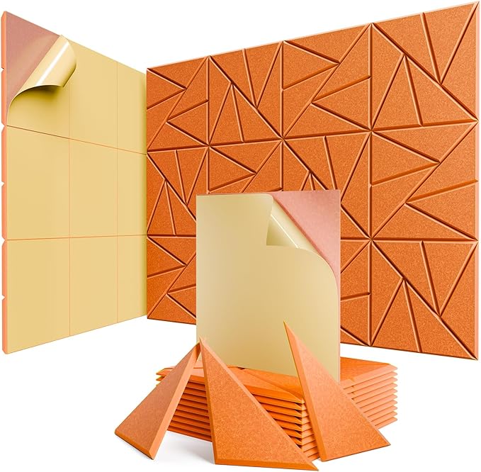 12 Pack Acoustic Panels with Self-Adhesive, 12"X 12"X 0.4"Sound Proof Foam Panels, Sound Panels High Density, Soundproof Wall Panels for Home Studio Office Orange