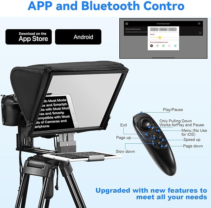 TX12P Teleprompter with Remote App Control, 14inch Metal Teleprompter，Compatible with iPad, Smartphone, DSLR Camera,Collapsible with Carry Case,Easy to Assemble