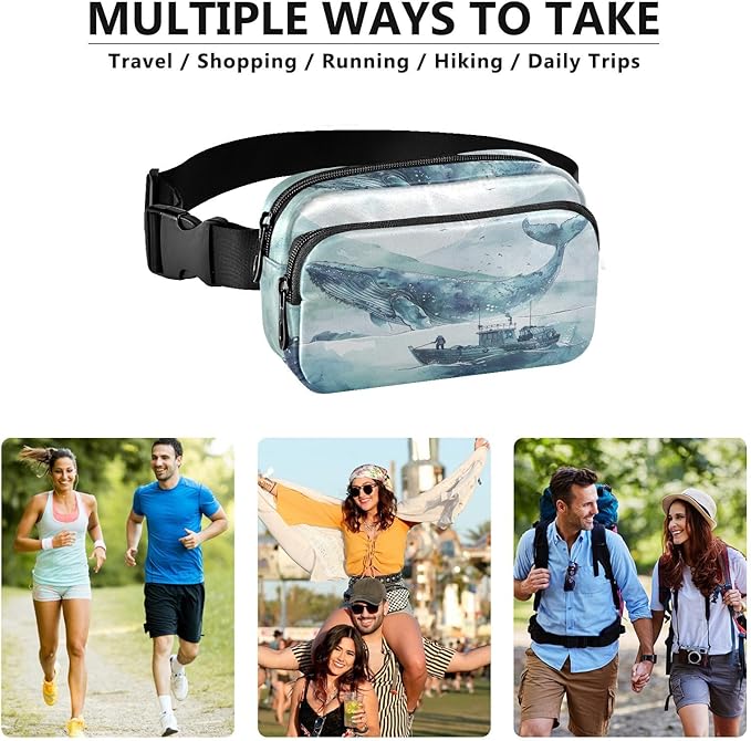 Ocean Sea Whales Boat Fanny Pack for Women Men Water Resistant Fashion Waist Packs with Adjustable Strap Belt Bag for Travel Workout Jogging Hiking 21220675