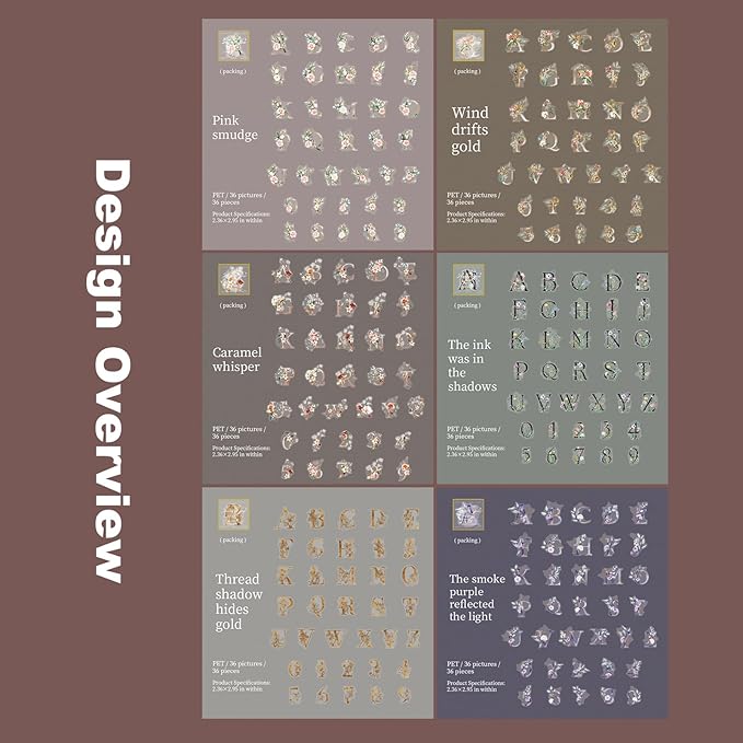 Miyouluna 216PCS Floral Alphabet & Number Stickers Set, Waterproof Letter PET Stickers for Scrapbooking, Journaling, DIY Crafts, Card Making