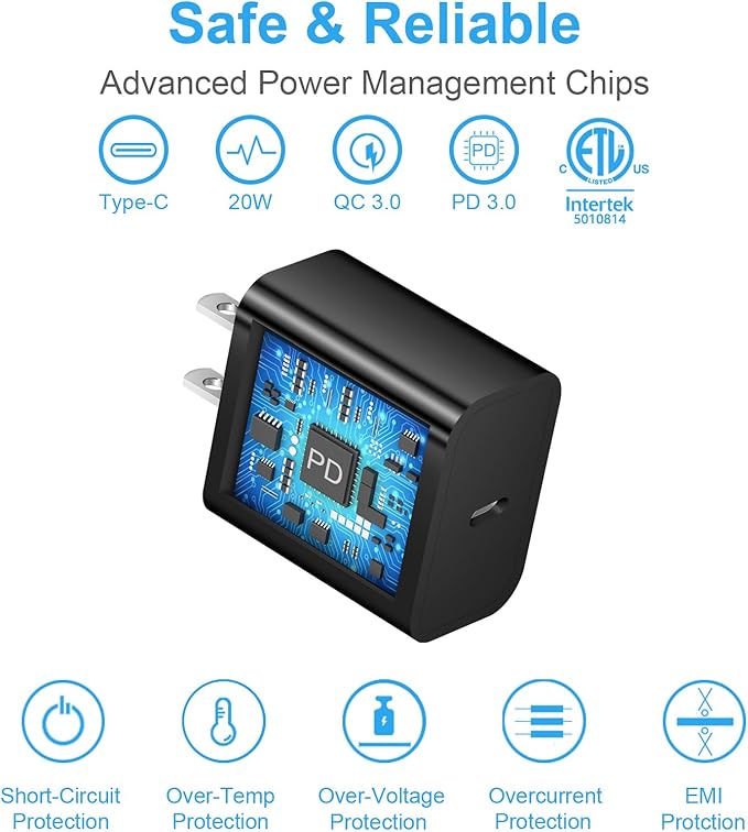 iPhone 17 Charger Fast Charging 20W USB C Charger Block & 10FT Fast Charging Cable Compatible with iPhone 17/17 Air/17 Pro/17 Pro Max/16/15 Series/iPad Pro and More-Black