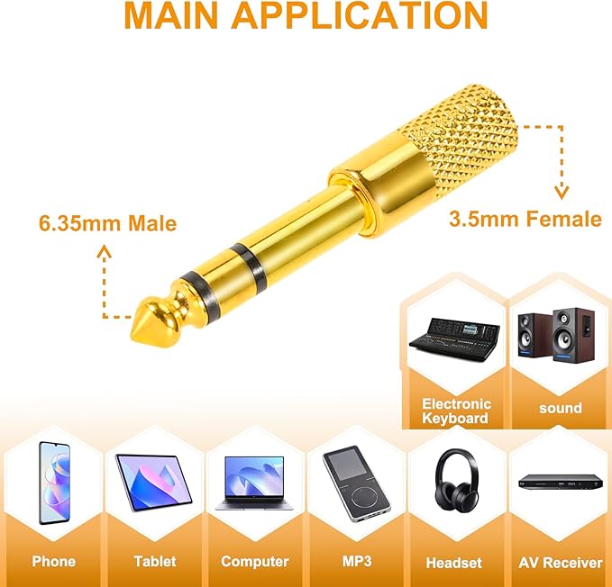 QAJOPFN 4 Pack Headphone Jack Adapter - 3.5mm (1/8 inch) Male to 6.35mm (1/4 inch) Female and 6.35mm (1/4) to 3.5mm (1/8) Audio Adapter for Player, Headphone, Guitar Amplifier