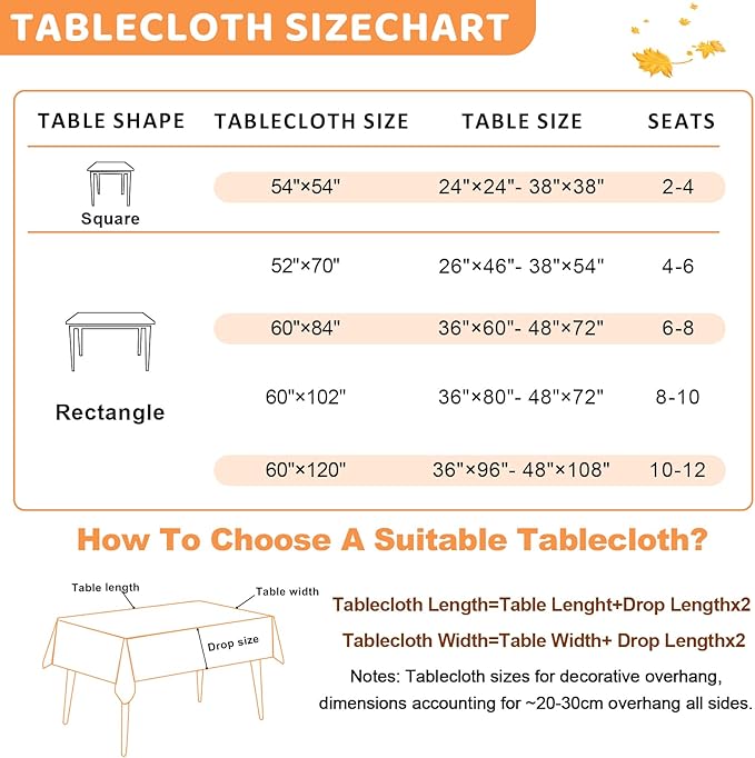Fall Rectangle Tablecloth 60 x 84 Inch, Thanksgiving Autumn Harvest Maple Leaves Table Cloth, Spill Proof Wipeable Washable Rectangular Table Covers for Party Picnic Dinner Decor