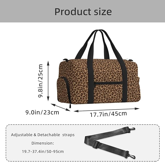 Classic Leopard Women'S Gym Duffle Bag With Shoes Compartment, Ideal For Travel, Gym, Sports, Duffel, Weekender