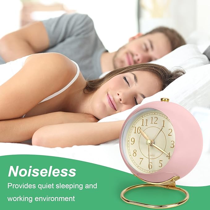 SHISEDECO Small Tableclocks Classic Non-Ticking Tabletop Alarm Clock with Backlight, Battery Operated Astronaut Deskclock with HD Glass for Living Room Bedroom Bedside Indoor Decor (Pink)