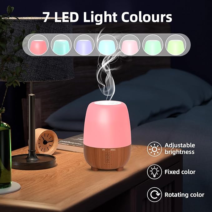 SEEDSEEL 150ML Rechargeable Battery Operated Essential Oil Diffuser, Portable Cordless Aromatherapy Diffuser,7-Hour Runtime with 7 LED Color Changing Lightsfor Home,Office,Outdoor