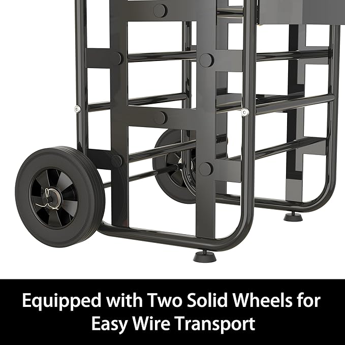 Tredre Wire Spool Rack with Wheels – Heavy Duty Cable Dispenser with 11 Rods, Mobile Wire Organizer Stand with Storage Box for Electrical & Workshop Use, Black