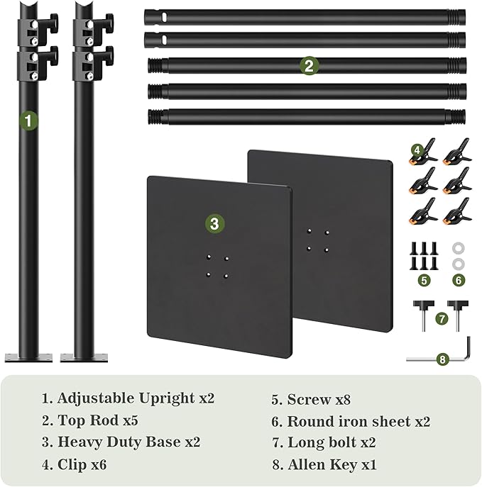 Backdrop Stand 6.5x10 ft Adjustable Photo Backdrop Stand Kit, Heavy Duty Pipe and Drape Photography Background Support with Flat Metal Base for Wedding, Party, Video Studio, Birthday, Black