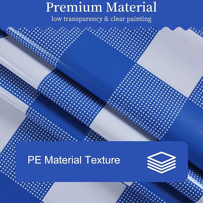 3 Packs Blue and White Checkered Tablecloth 54x108 Inches Rectangle Gingham Tablecloth Disposable Plastic Waterproof Table Cover for Outdoor Picnic Kitchen and Birthday Party