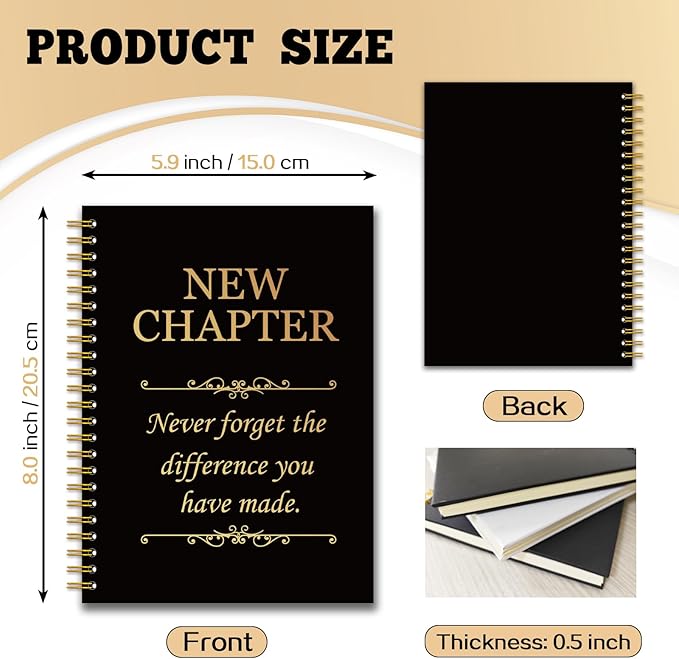 YAZMEEN New Chapter Black Gold Spiral Notebook（160 Pages） Never Forget The Difference You Have Made Blank Hardcover Notebook Thank You Gift Retirement New Job Going Away Gift for Coworker Boss Friend