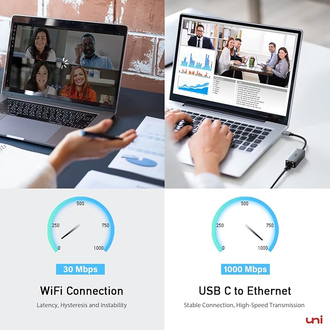 uni USB C to Ethernet Adapter with 100W Charging Port, RJ45 to USB C 1Gbps Type-C Gigabit Ethernet LAN Network Adapter Power Delivery PD for Laptop, MacBook Pro/Air, Dell XPS, Chromebook, Surface book