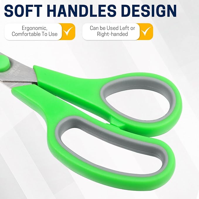 BURVAGY 24-Pack 8" All Purpose Heavy Duty Sharp Scissors Bulk for Office School Home Stainless Steel Blades Safety Soft Grip Handles,Right/Left Handed Scissors
