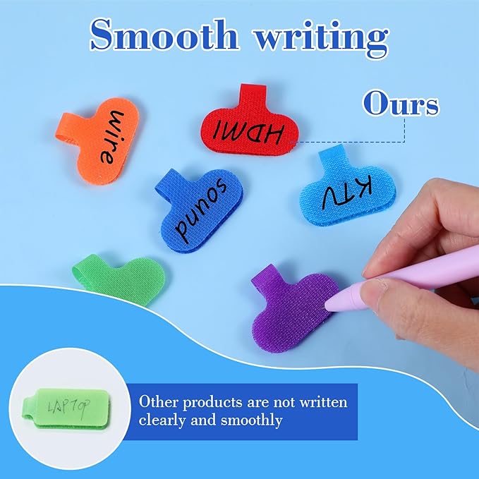 Multi-Color Cable Labels,40 Pcs Cord Labels for Electronics Reusable Cable Tags and Wire Tags for Computers Management Identification Writable Surface (8 Colors)