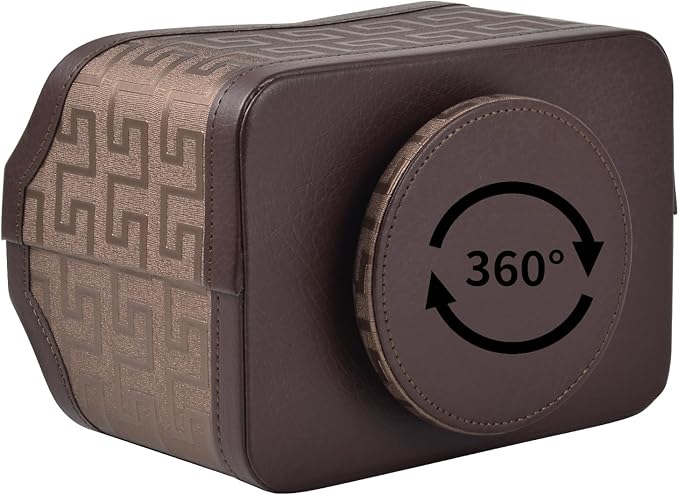 RHCSZ Leather Remote Control Holder 360°Rotatable,Bedside Nightstand Phone Caddy,Office Supplies Storage Box,Desk Organizer for TV Remote Controllers,CD,Pen,Mail,Media Player,Tablets(Coffee Gold)