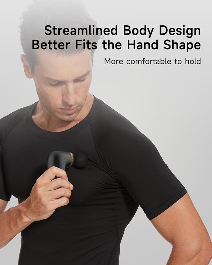 HEYCHY A1 Super Mini Massage Gun, Percussion Deep Tissues Muscle Massager, Travel Massage Gun, Compact Sports Massager, Portable Handheld Massager for Office Gifts for Him/Her, Home, Athletes(Black)