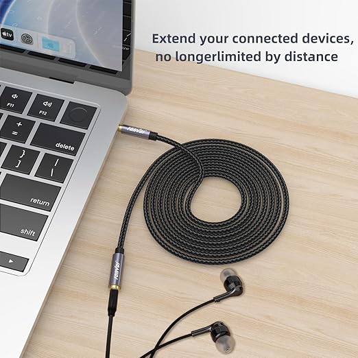 FONVOi TRRS Headphone Extension Cable, 4 Pole 3.5mm Stereo Jack Male to Female Aux Cable for Headphones/Microphones/Tablets/Computers/PS4 and More (8FT)