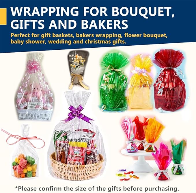 PerkHomy Colored Cellophane Wrap Roll 16" x 100' 3 Mil Thick Cellophane For Gift Basket Treats Goodie Wrapping Craft Flower Bouquet Plastic (Rainbow, 100ft (16in Width))