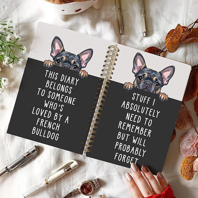 LIANGW Funny French Bulldog Notebook Journal Gifts for Women & Men, Frenchie Gifts for Women, for Coworkers, Hardcover Spiral Notebook 5.5x8.3 Inch
